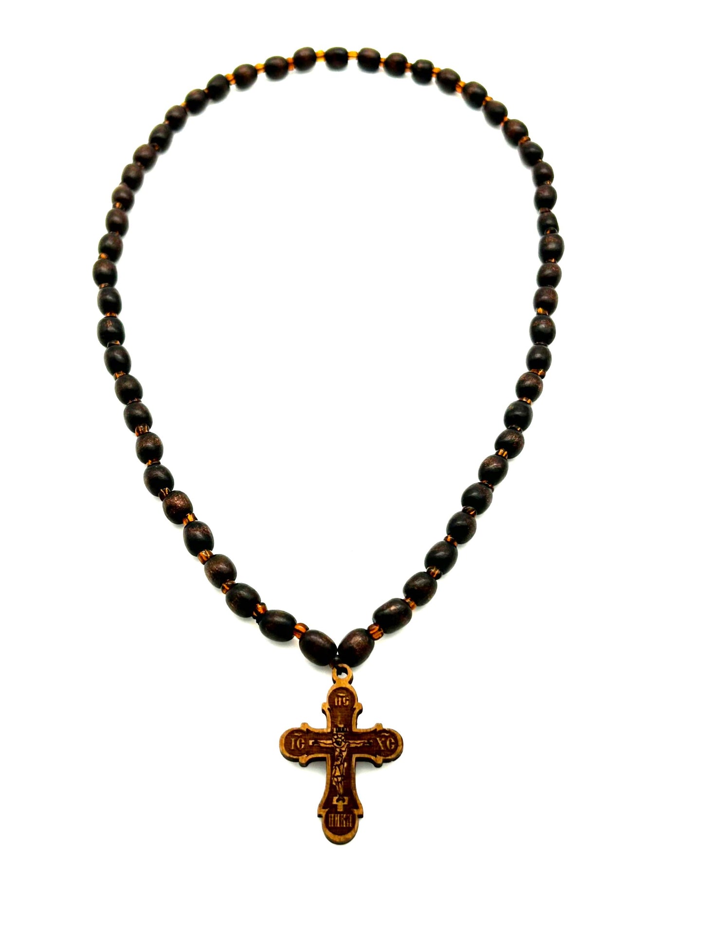 Wooden Necklace 02 (with Plastic Beads and Pendant Cross)