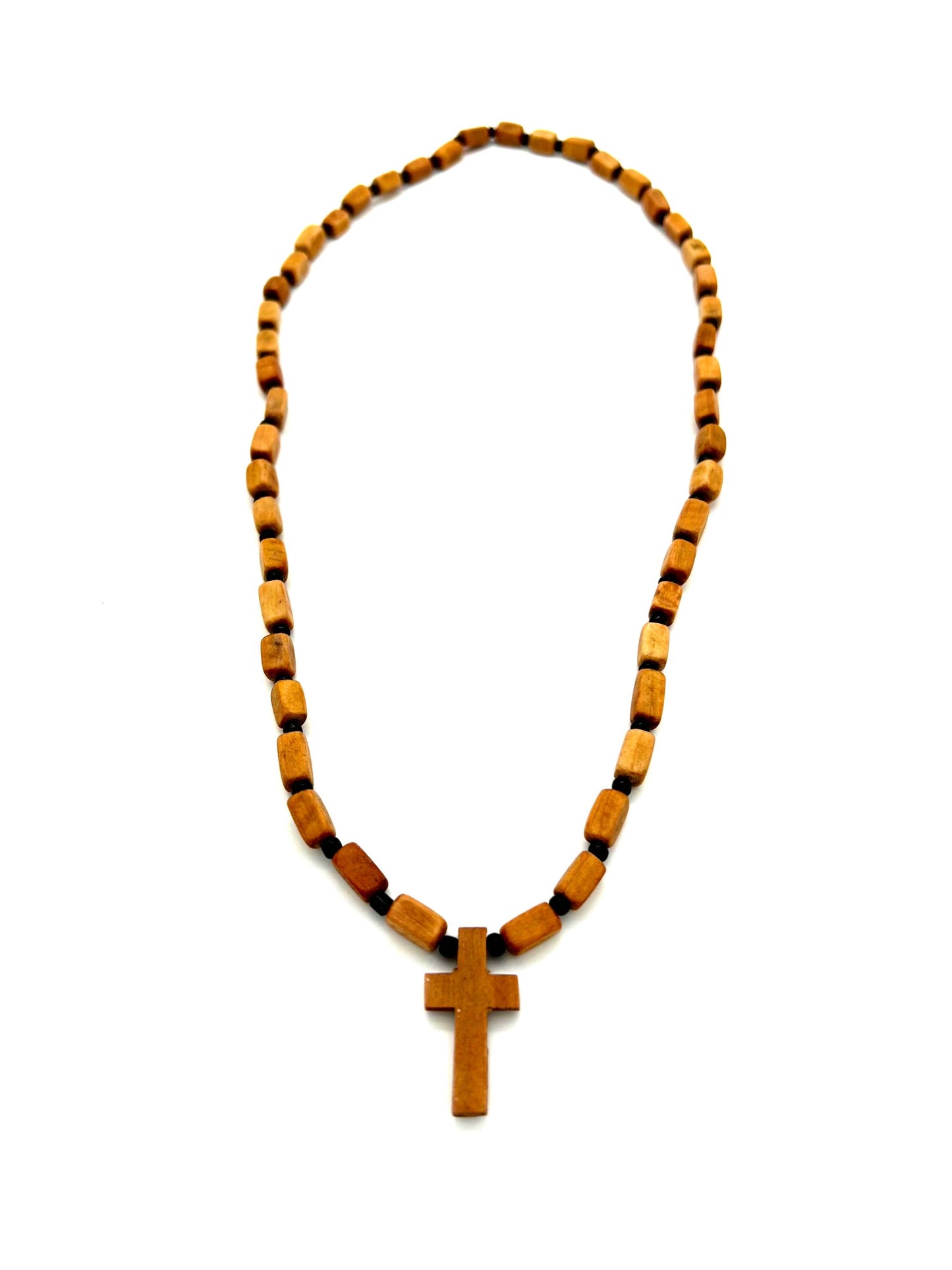 Wooden Necklace 01 (with Black Beads and Pendant Cross)