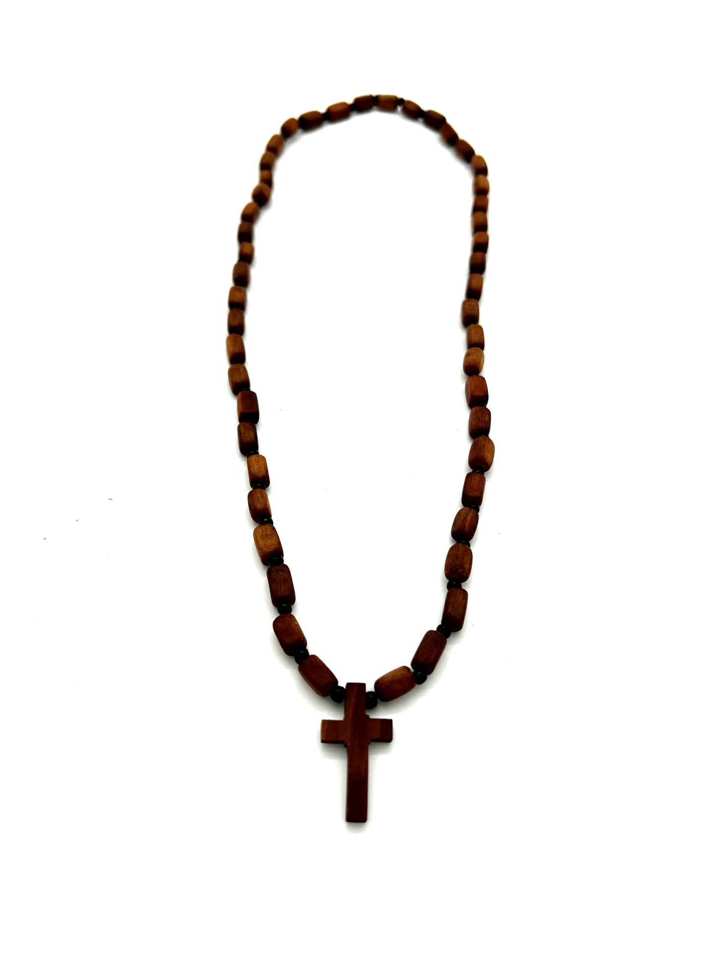 Wooden Necklace 01 (with Black Beads and Pendant Cross)