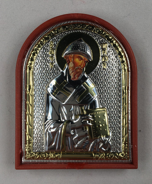 St. Spyridon, Small Rounded Metallic Icon