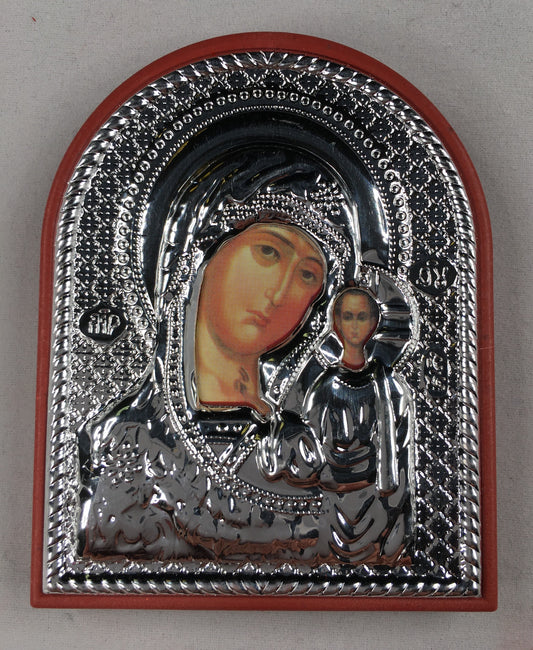Theotokos - Kazan, Small Rounded Metallic Icon