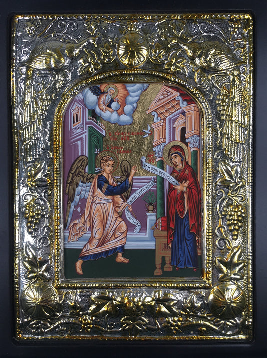 Theotokos - Annunciation, Silk-screen Icon, Silver border