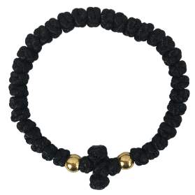 HTM 33-knot Black Satin Prayer Rope with Gold Beads
