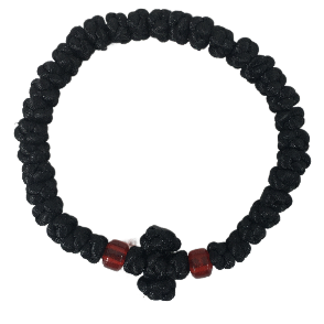 HTM 33-knot Black Satin Prayer Rope with Red Beads