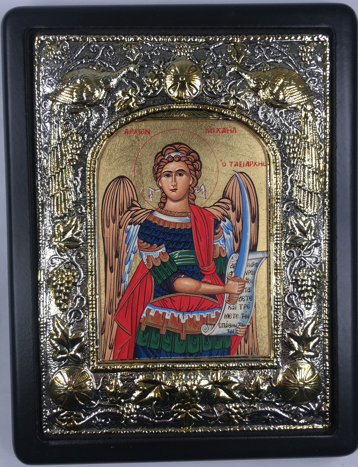 Archangel Michael, Silk-screen Icon, Silver border