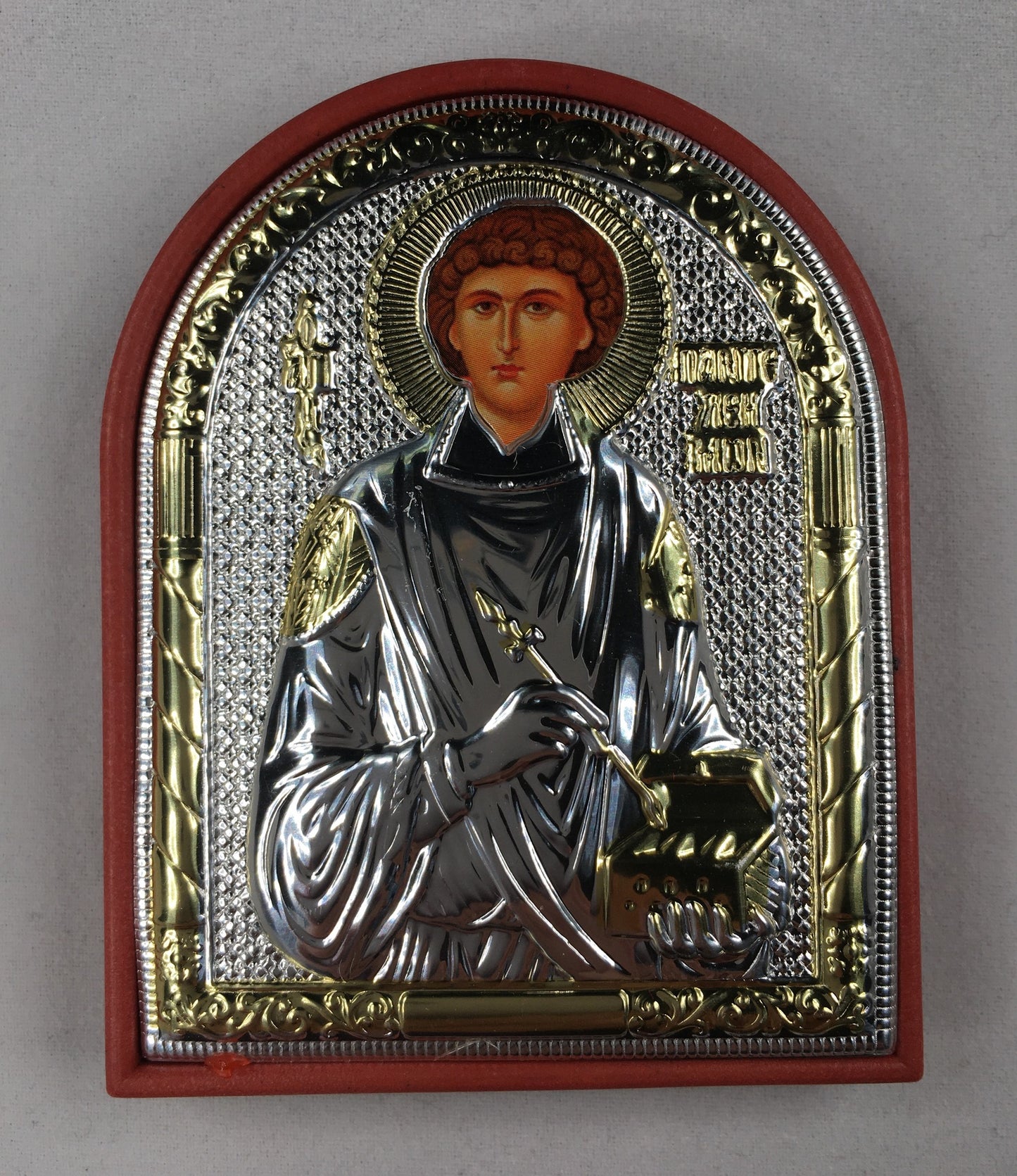 St. Panteleimon, Small Rounded Metallic Icon