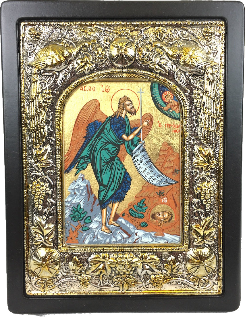 St John the Baptist, Silk-screen Icon, Silver border