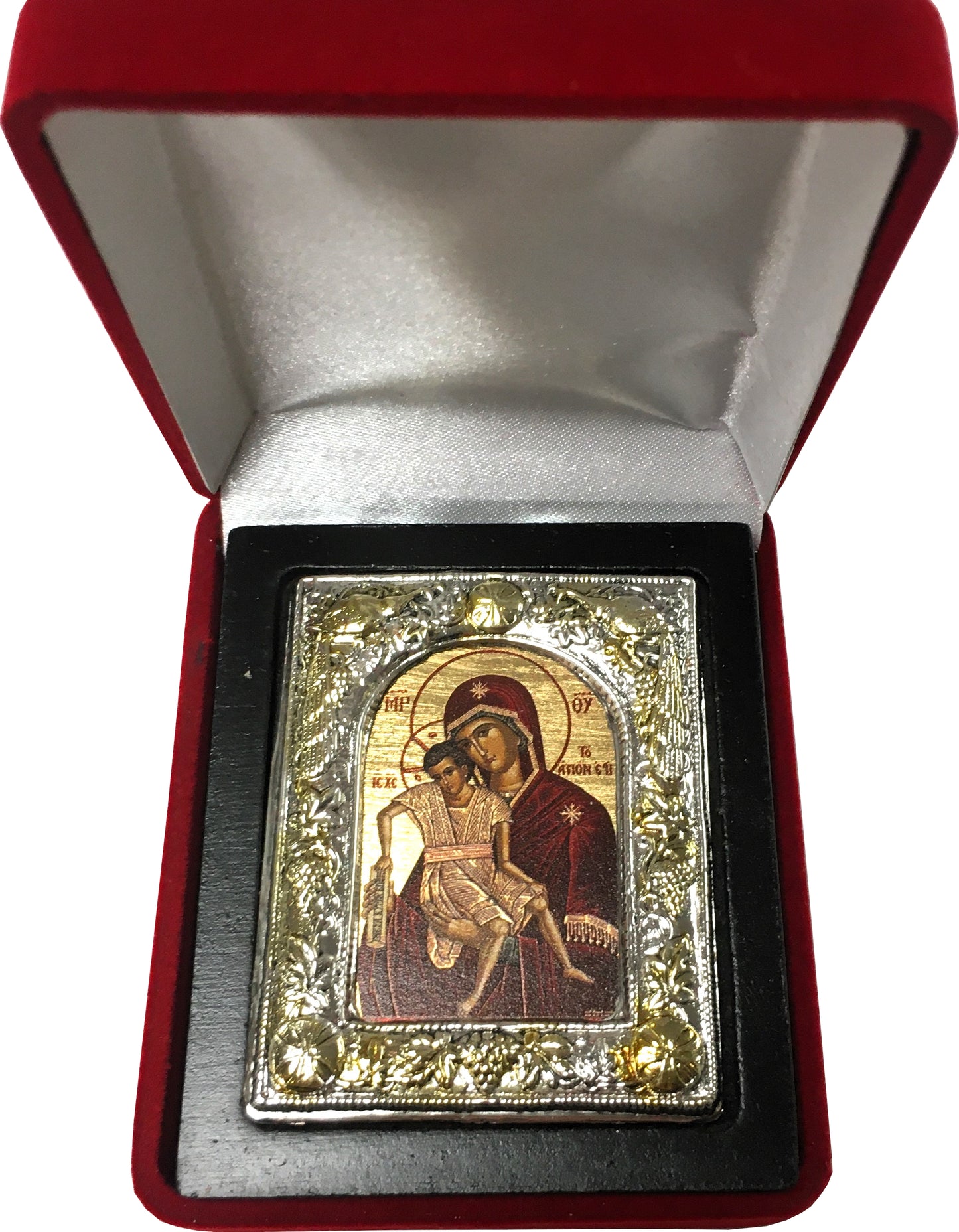 Theotokos, Axios Estin, Small Icon, Silver border