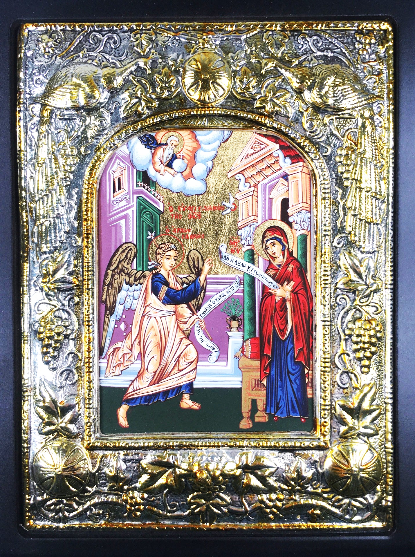 Theotokos - Annunciation, Silk-screen Icon, Silver border