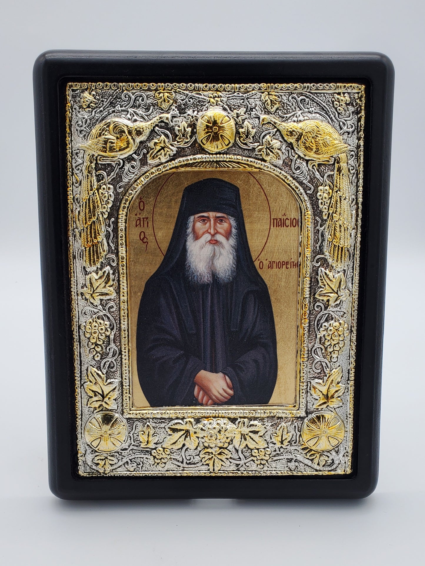 St. Paisios of Mt. Athos 3, Silk-screen Icon, Silver border